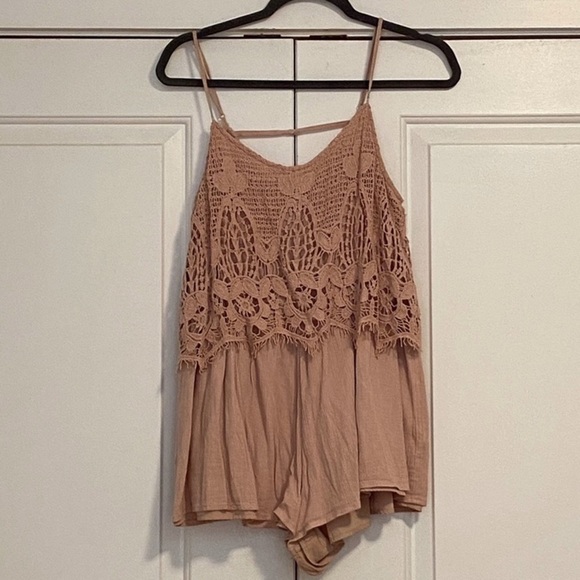 American Eagle Outfitters Pants - AMERICAN EAGLE Dusty Pink Lace Top Romper